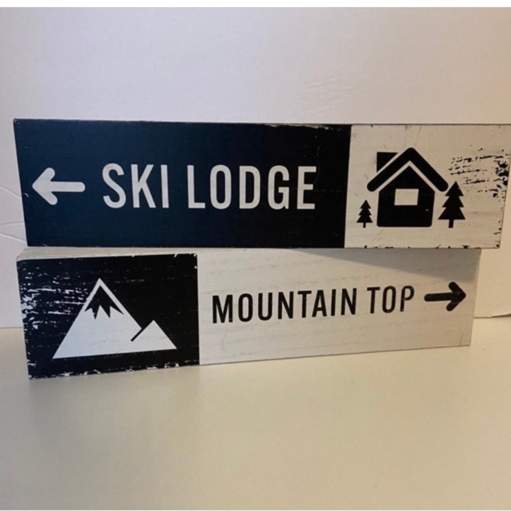2 Target bullseye ski lodge & moutain top signs RUSTIC WOODEN WINTER DECOR set